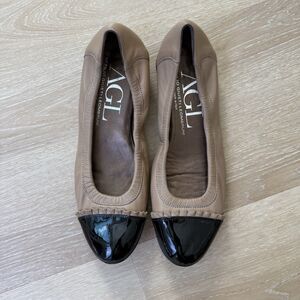 AGL Attilio Giusti Leombruni Cap Toe Leather Ballet Flat Sz 10 40 Tan Black